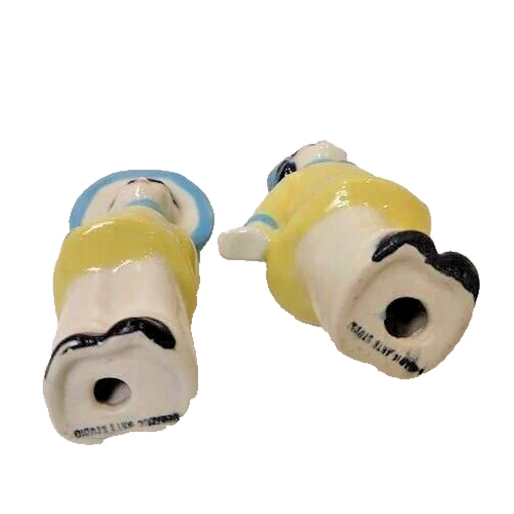 Vtg. Salt and Pepper Shakers Asian Boy Girl Yellow Blue Coolie Coats